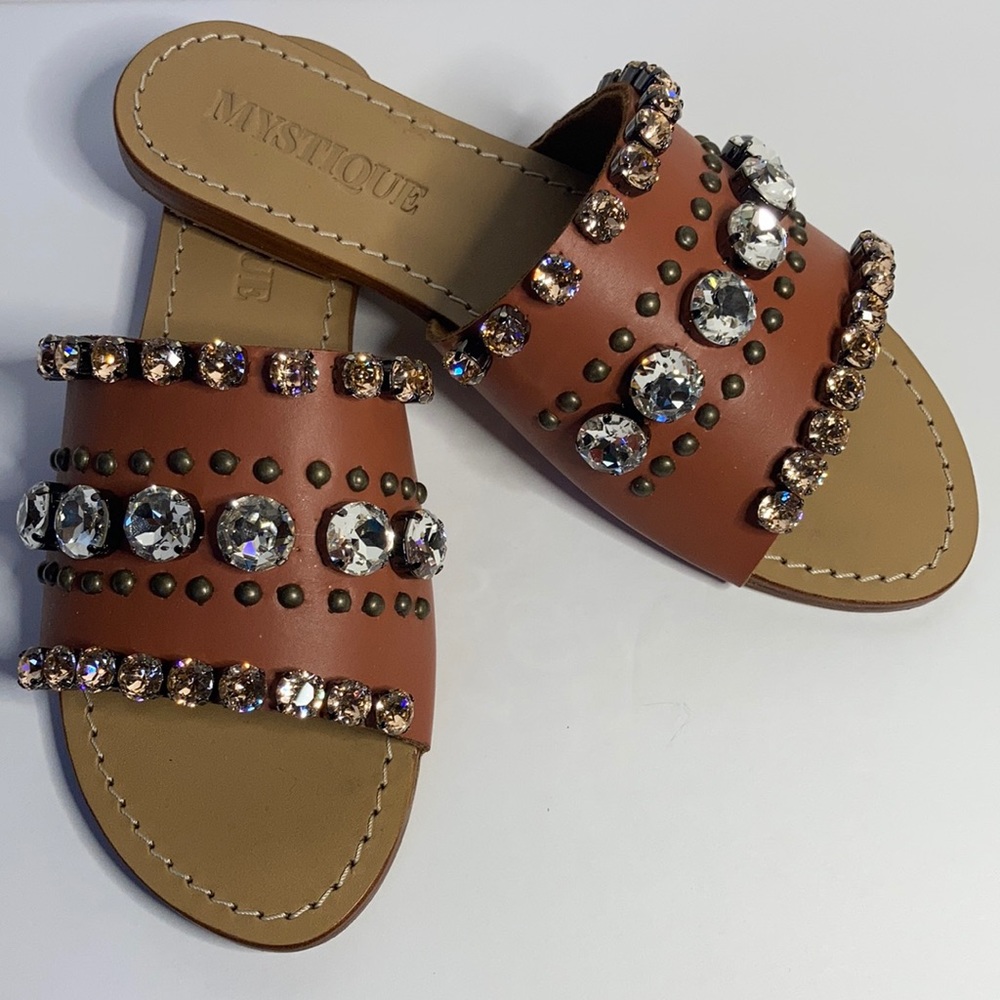 Mystique leather studded slides
